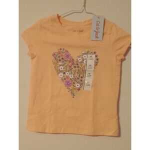 Cat & Jack Toddler Girls Size 4T Peach Orange Floral Heart Short Sleeve Tee
